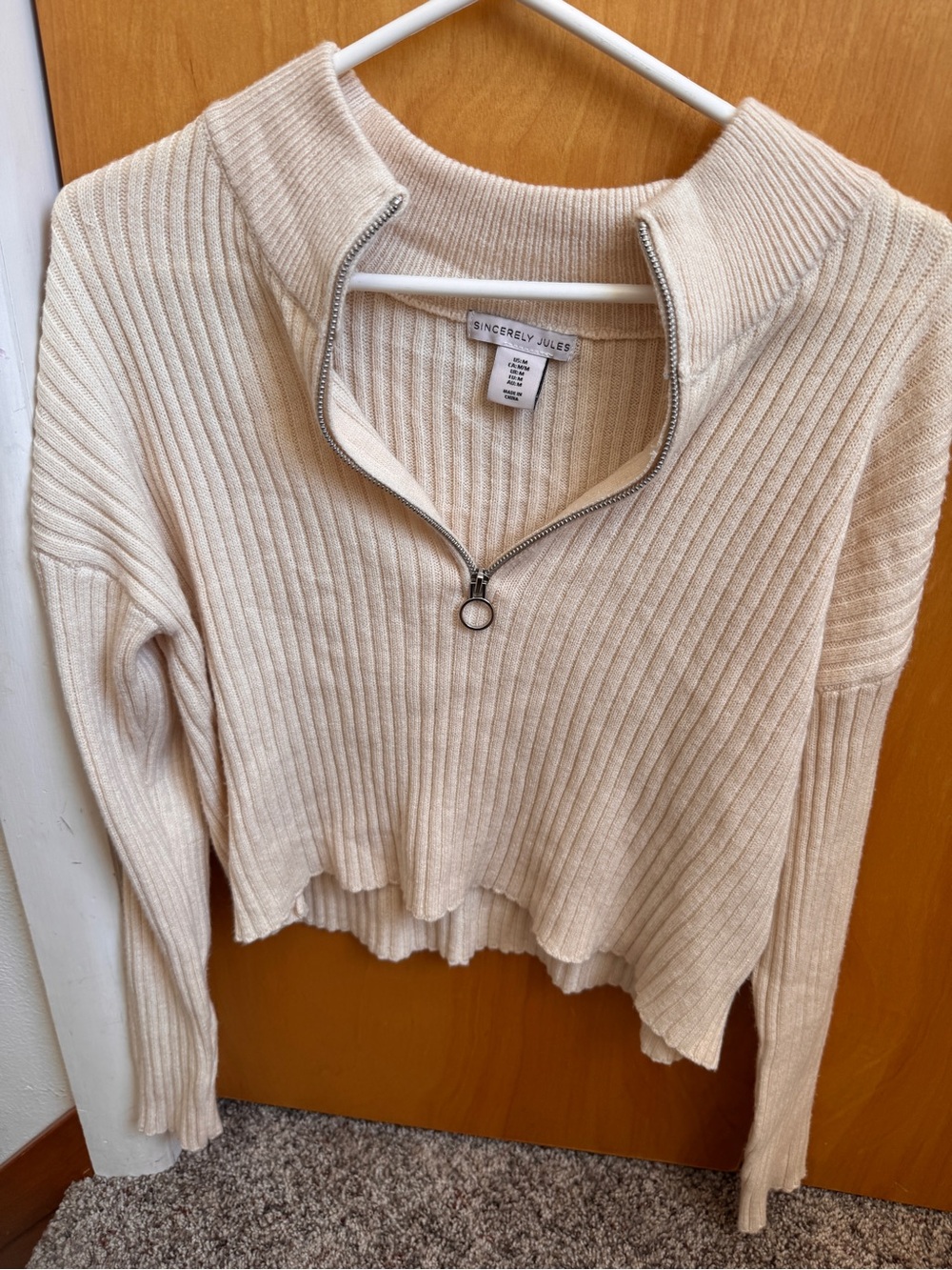 Sincerely Jules Ribbed Half-Zip Sweater in Cream Medium EUC
